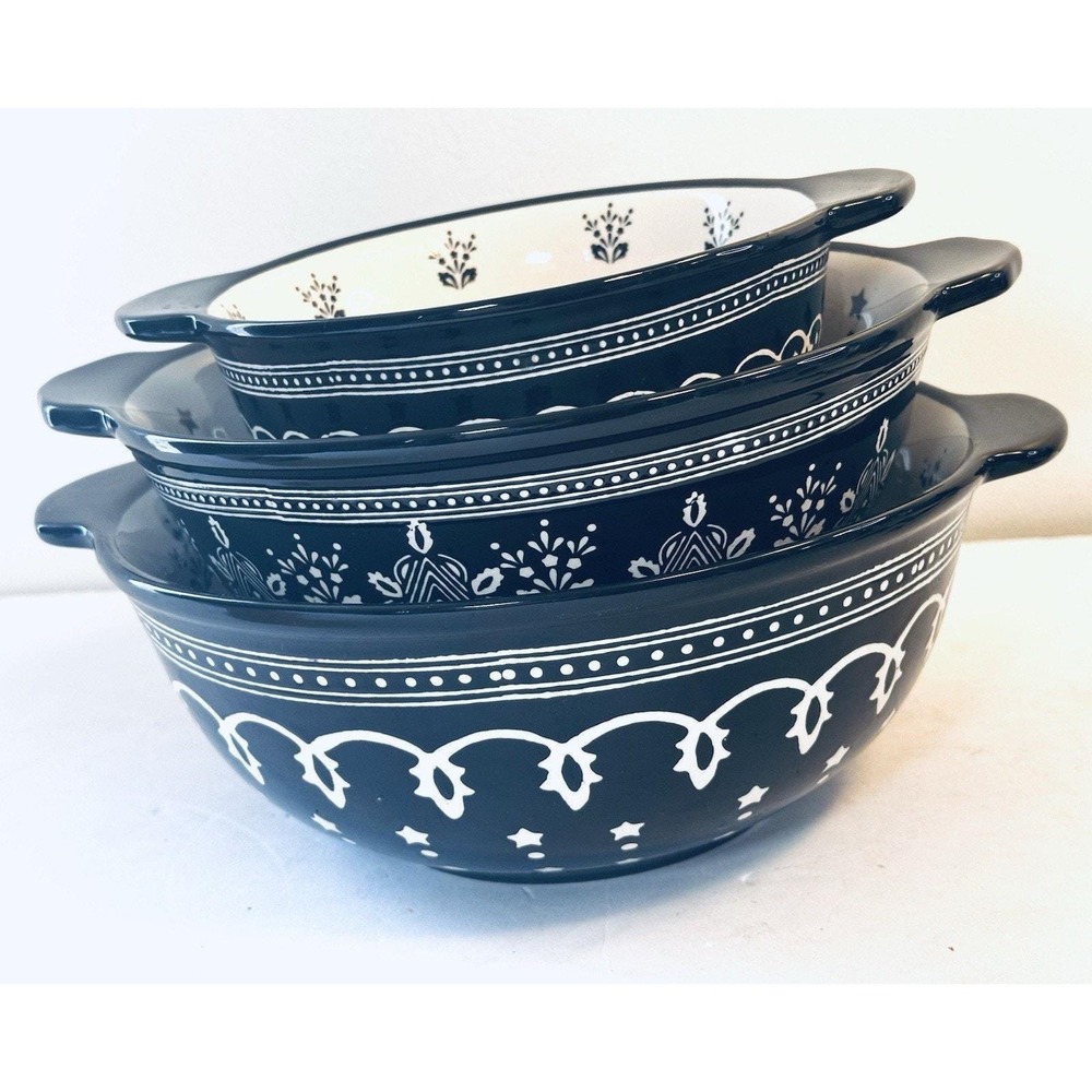 Cooks Essentials Set of 3 Madison Black Nesting serving Bowls: 1/2/3 qt